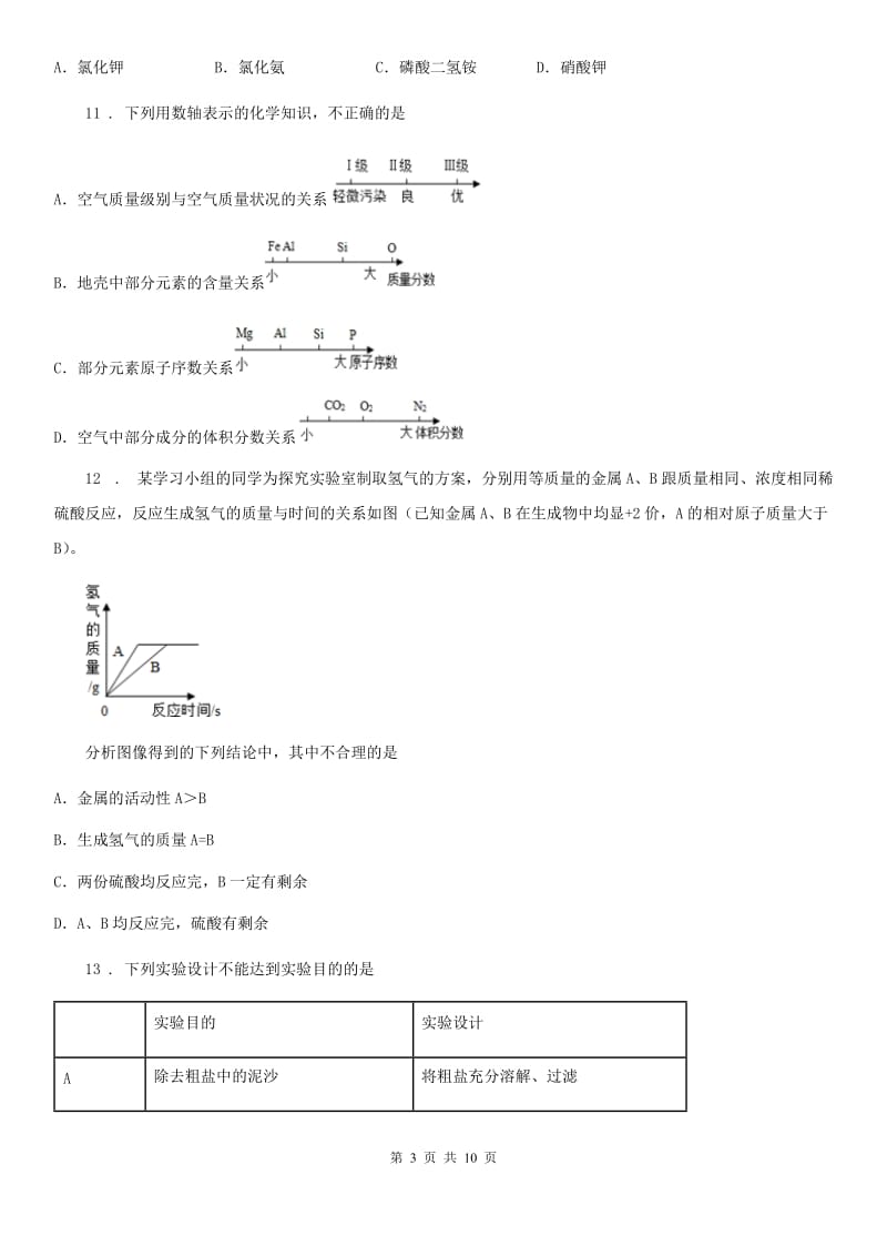 杭州市2019-2020学年九年级下学期3月月考化学试题_第3页