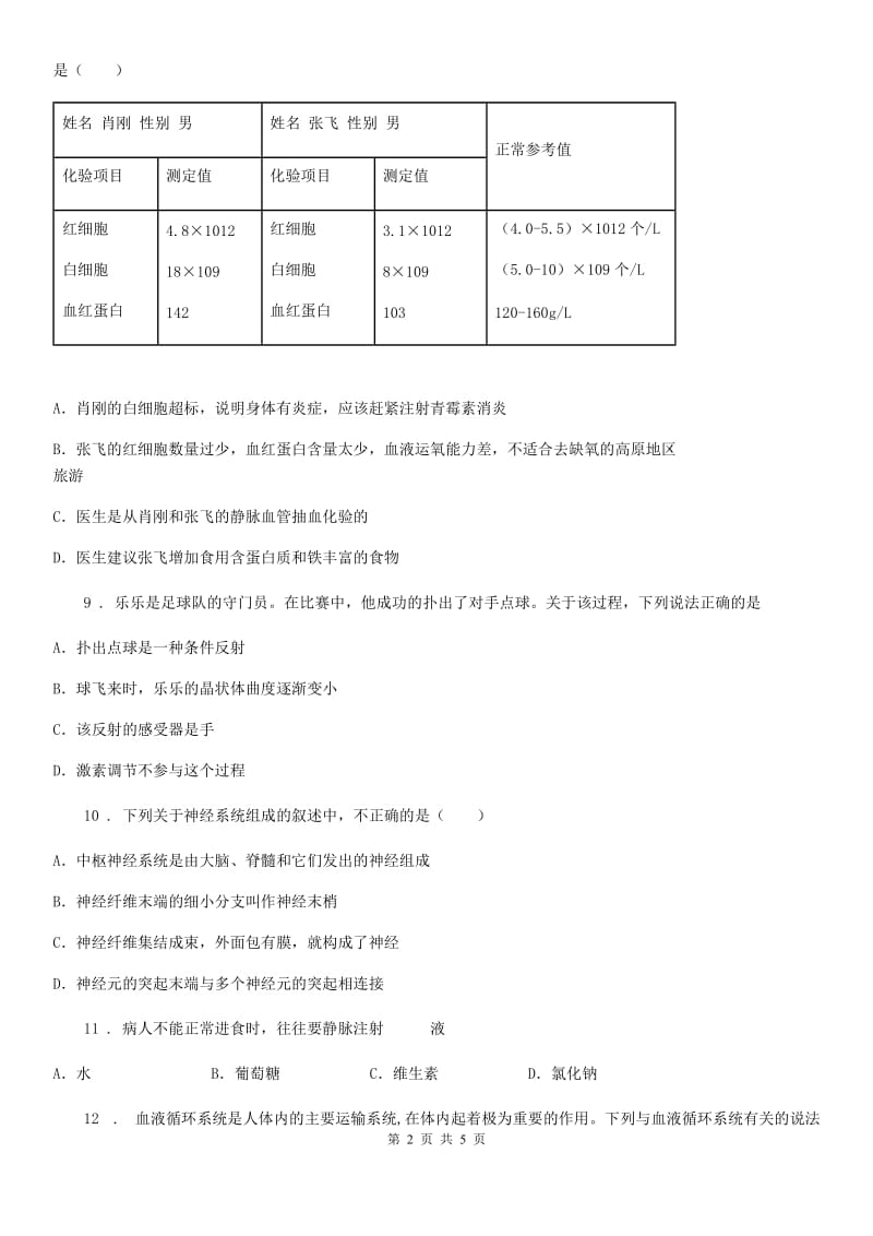 沈阳市2020年（春秋版）七年级下册期末考试生物试题B卷_第2页