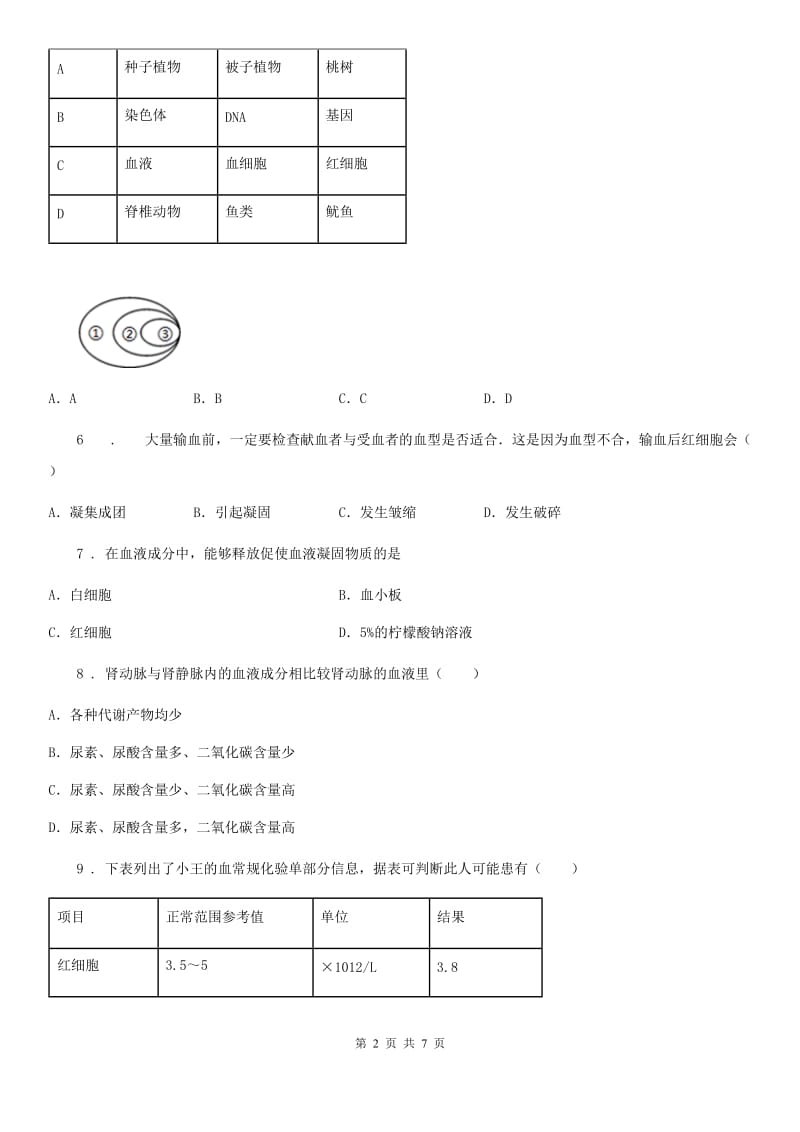 海口市2019-2020年度七年级3月月考生物试题A卷_第2页