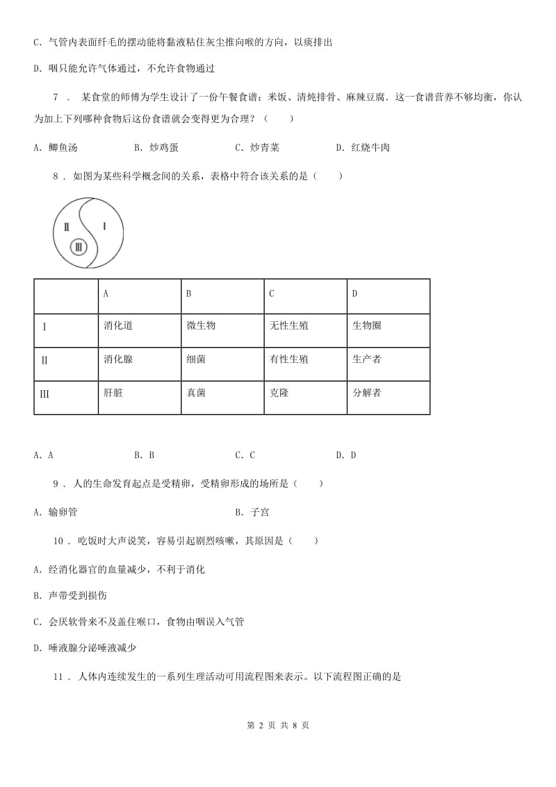 济南市2020版七年级下学期第一次月考生物试题（I）卷-1_第2页