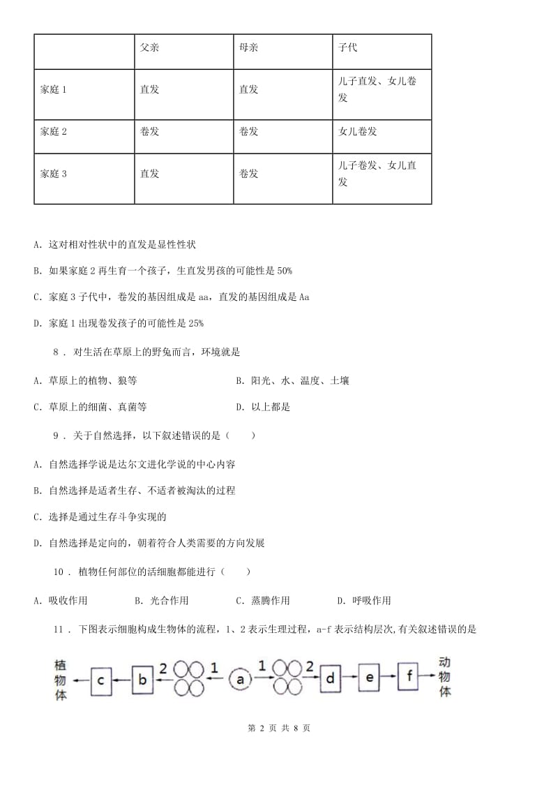 哈尔滨市2019-2020年度中考生物模拟题（二）（II）卷_第2页