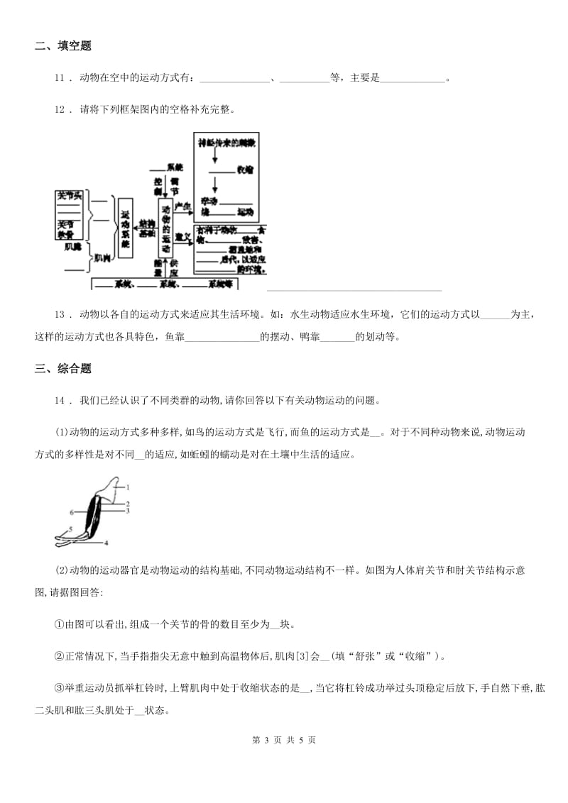 太原市2019-2020年度八年级上册生物 5.2.1动物的运动 同步测试题B卷_第3页