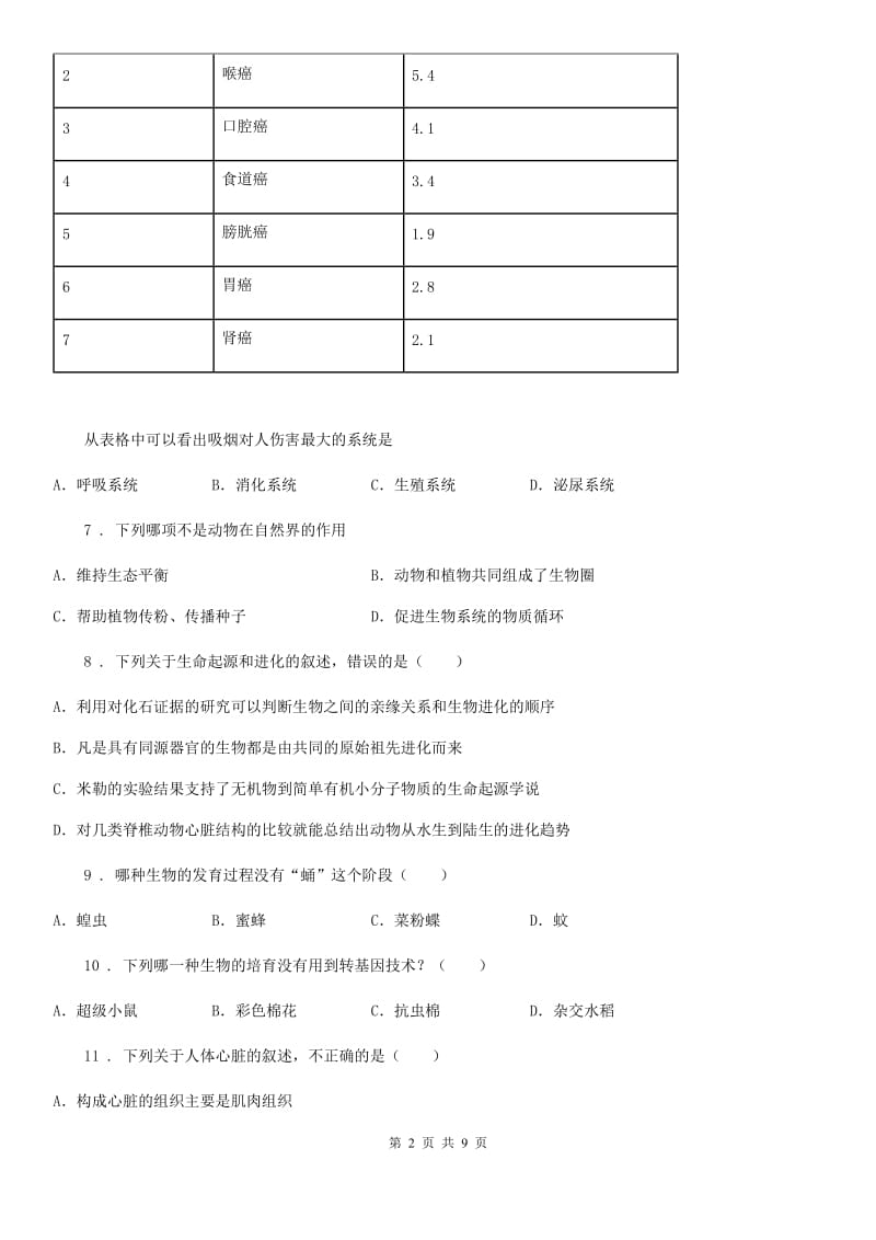 拉萨市2020版七年级下学期期中考试生物试题A卷_第2页