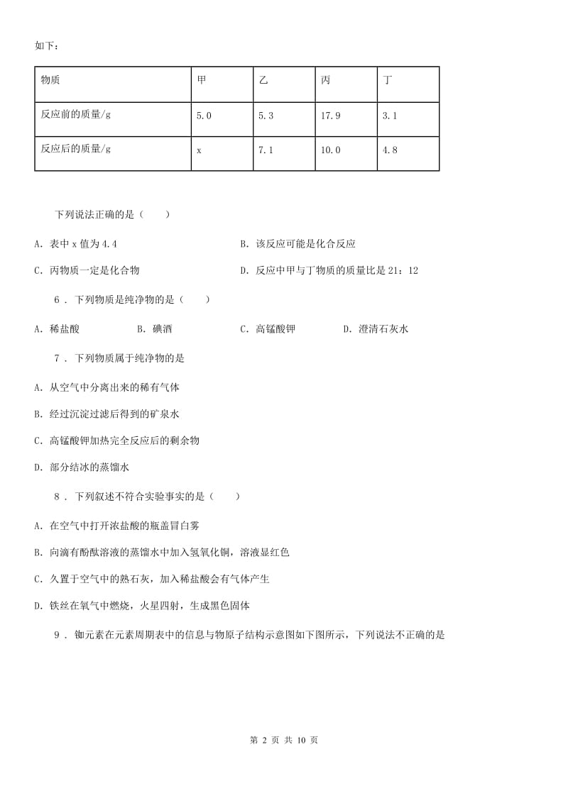 长春市2019年中考一模化学试题C卷_第2页