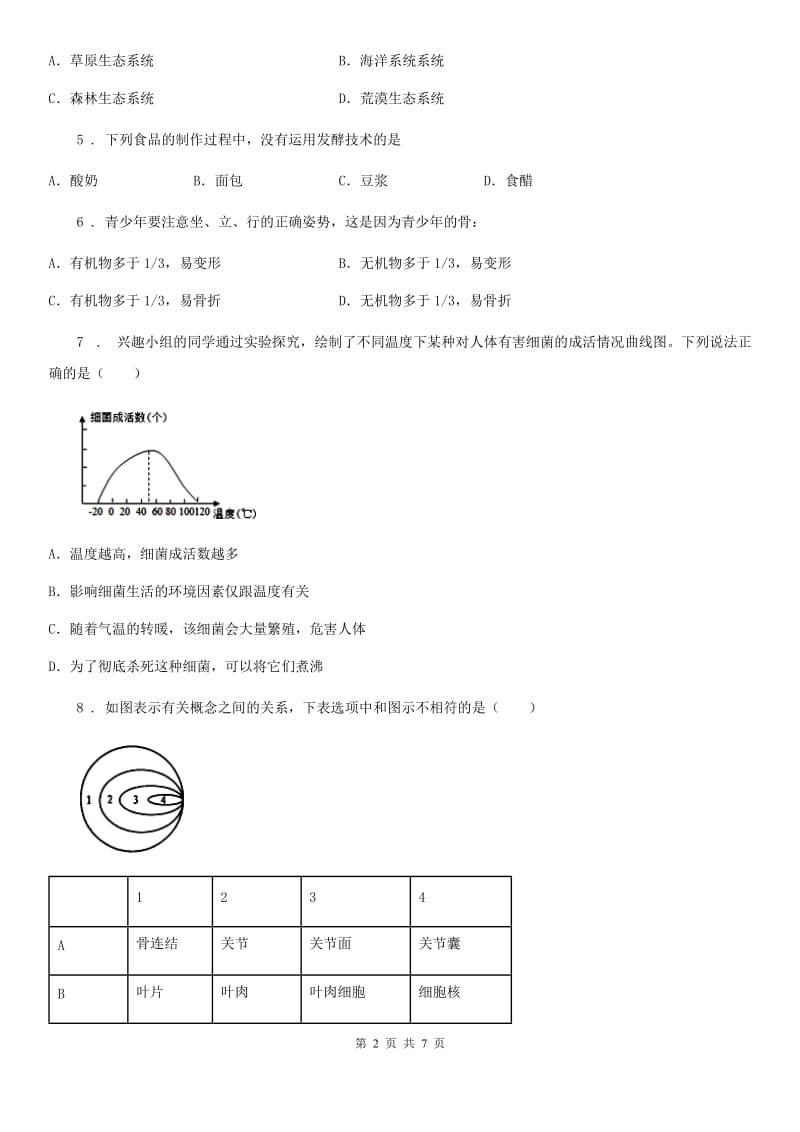 辽宁省2019-2020年度八年级上学期半期考试生物试题C卷_第2页