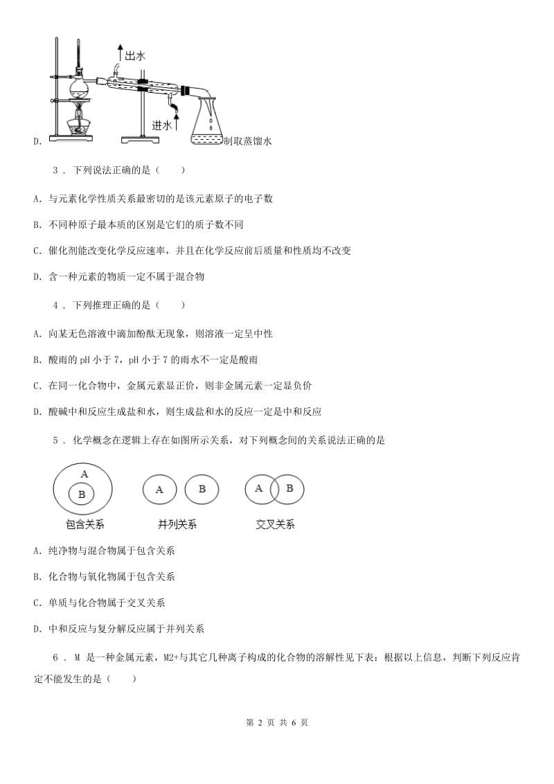 九年级化学专题复习《化学推理与逻辑关系》选择题专项练习_第2页