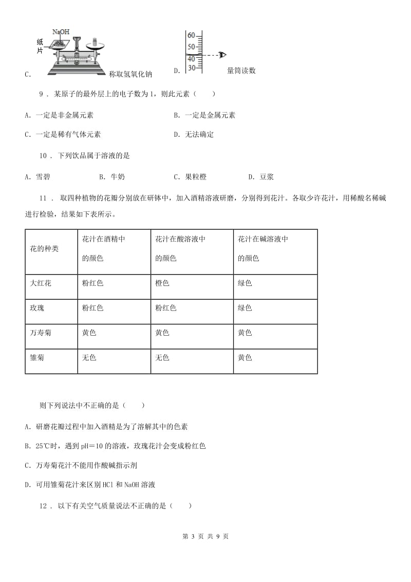 济南市2020版九年级上学期期末化学试题_第3页