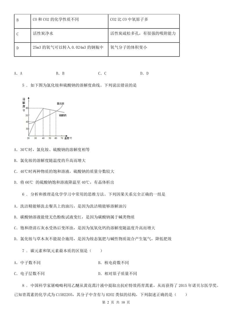 拉萨市2019年九年级下学期中考一模化学试题D卷_第2页