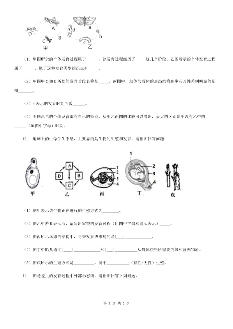 八年级上册生物第四单元第二章第一节昆虫的生殖和发育练习题_第3页