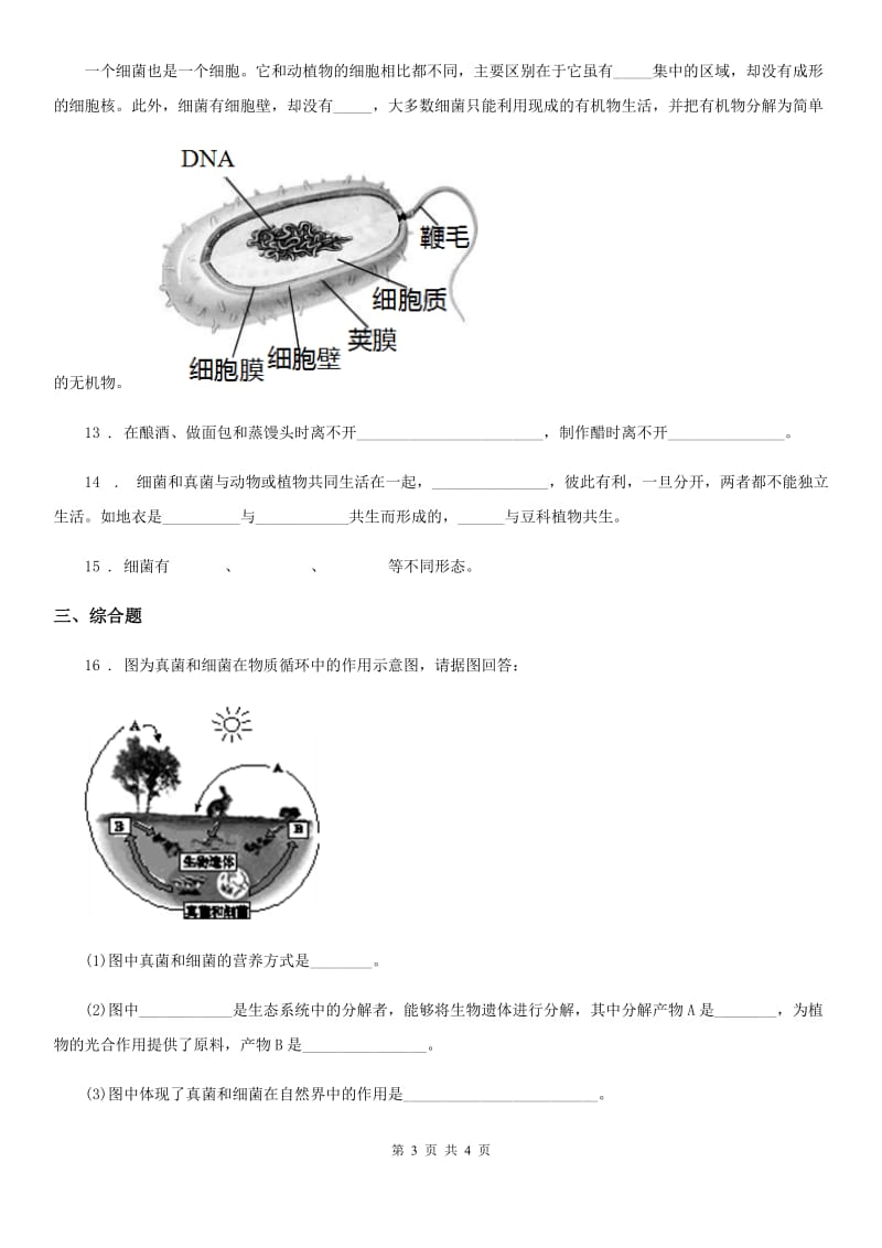 沈阳市2019版八年级上册生物 5.18.1微生物在生物圈中的作用 同步测试题A卷_第3页