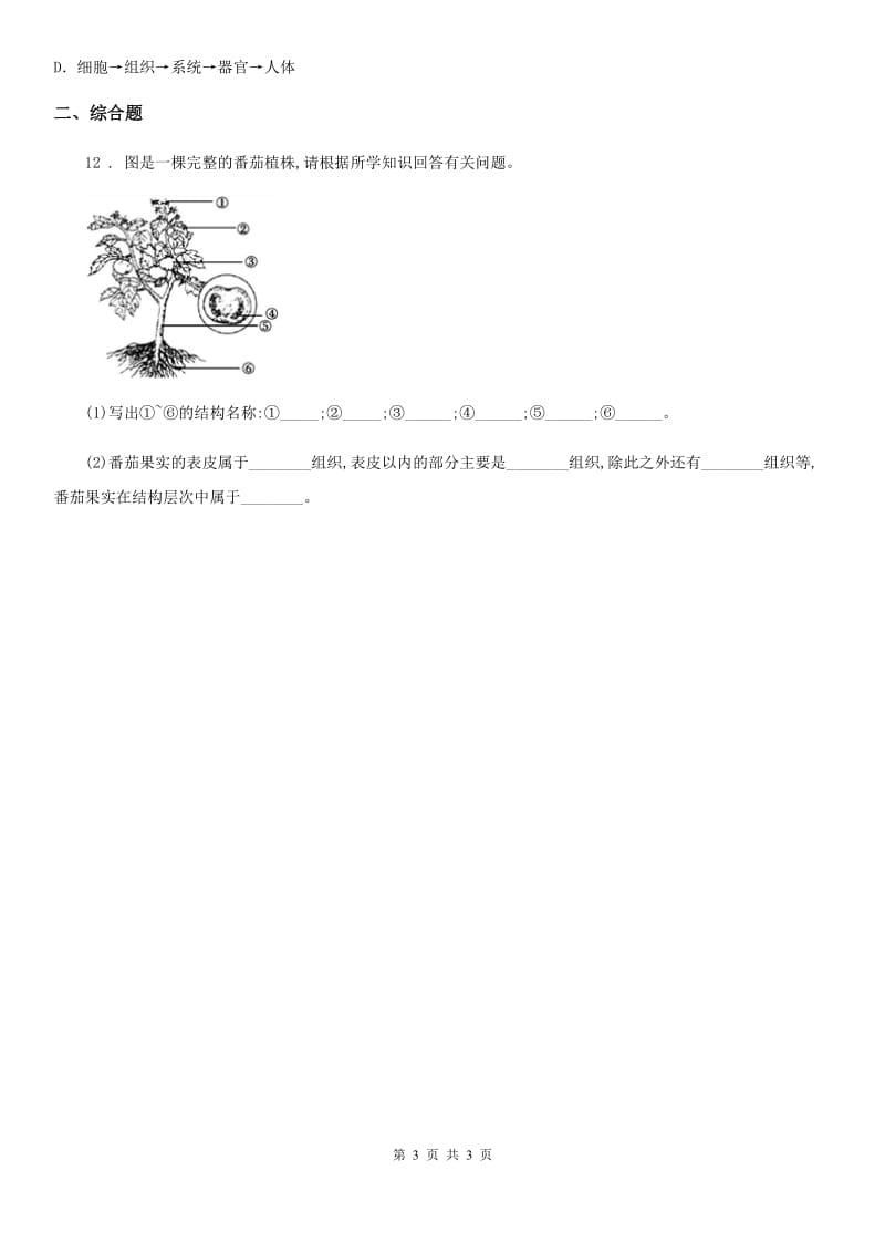 武汉市2019版七年级生物人教版B卷_第3页