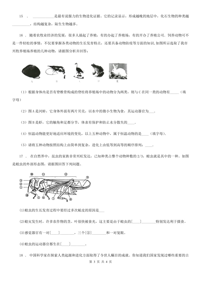 八年级下册生物 5.2.2人类的进化 同步测试题_第3页