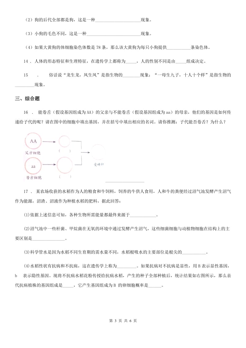 八年级上册生物6.20.1遗传和变异现象同步测试题_第3页