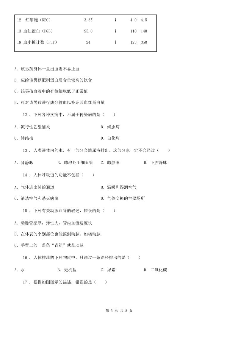 南昌市2019年七年级下学期期末教学质量检测生物试题D卷_第3页