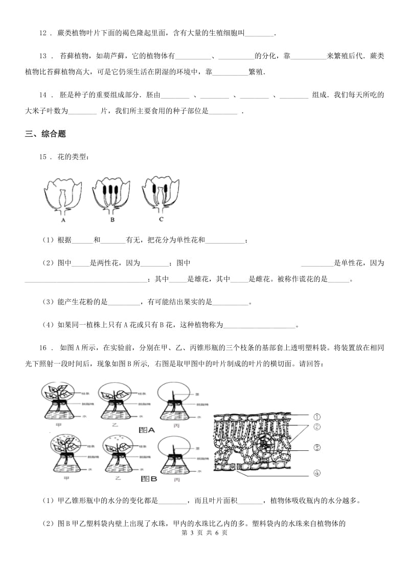 石家庄市2019-2020年度七年级上学期期末考试生物试题（I）卷_第3页