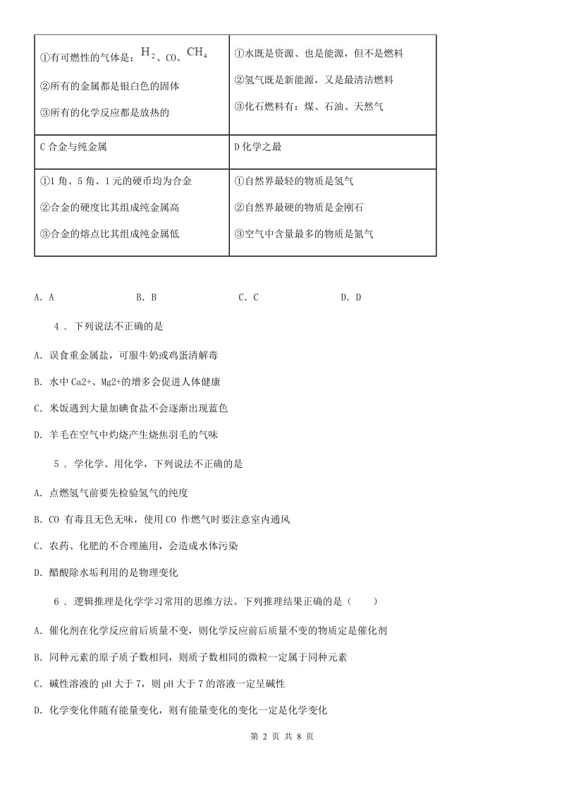 九年级专题五 化学与社会-中考前训_第2页