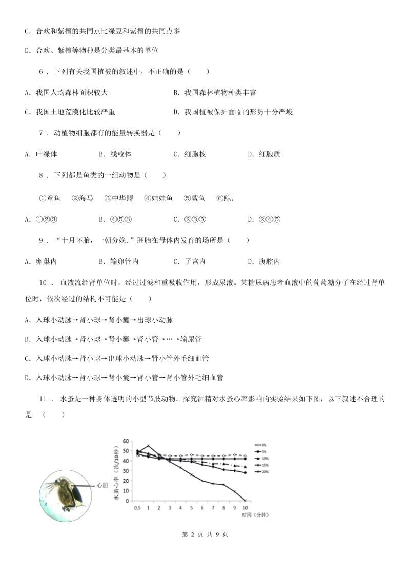 呼和浩特市2019-2020年度九年级下学期中考模拟试卷（四）生物试题D卷_第2页