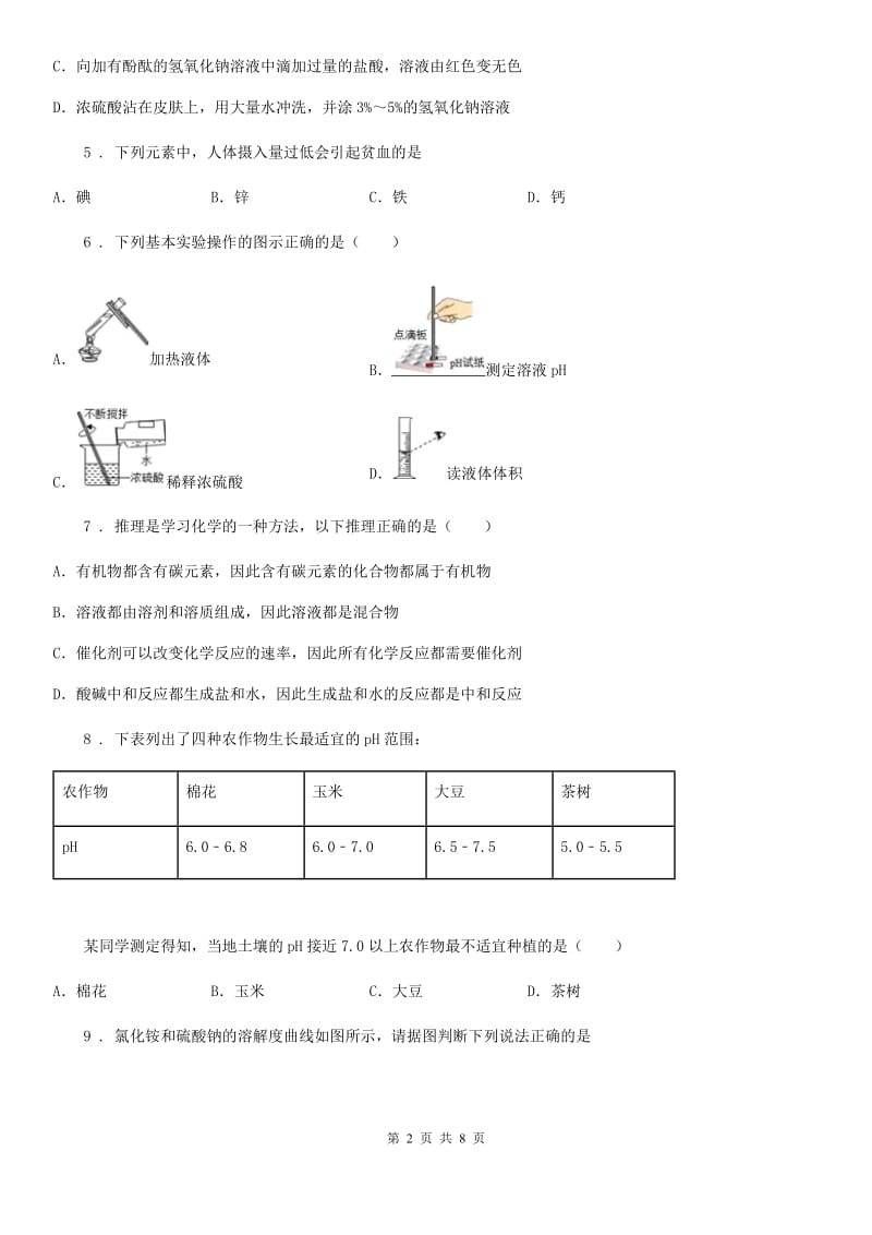 九年级下学期4月月考化学试题_第2页