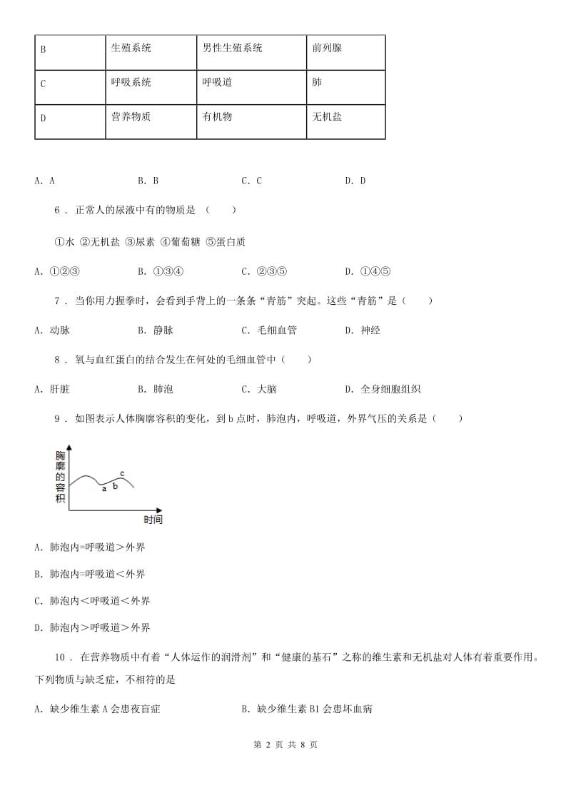 重庆市2019版七年级下学期期中考试生物试题（II）卷_第2页