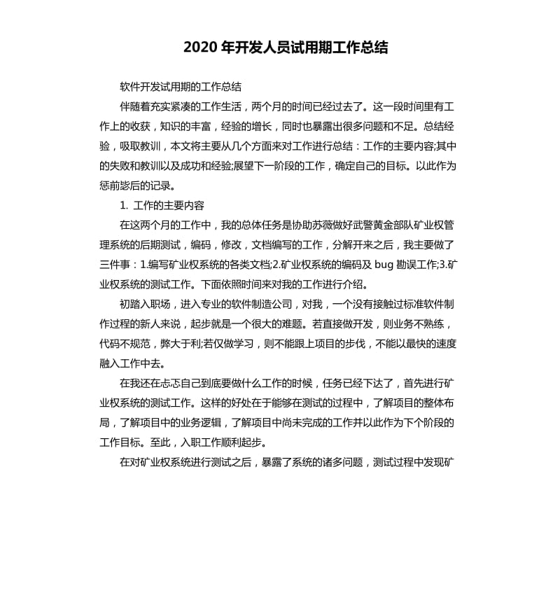 2020年开发人员试用期工作总结_第1页