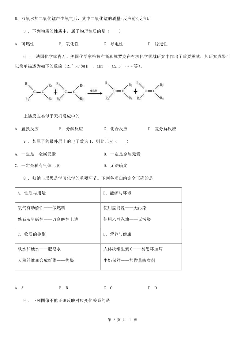 长沙市2019年九年级上学期期中化学试题（I）卷_第2页