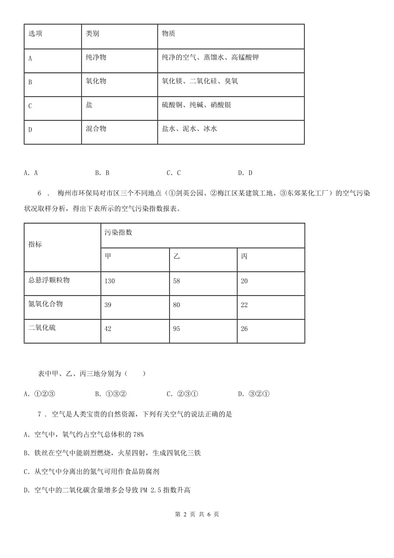 九年级上学期月月清化学试题_第2页