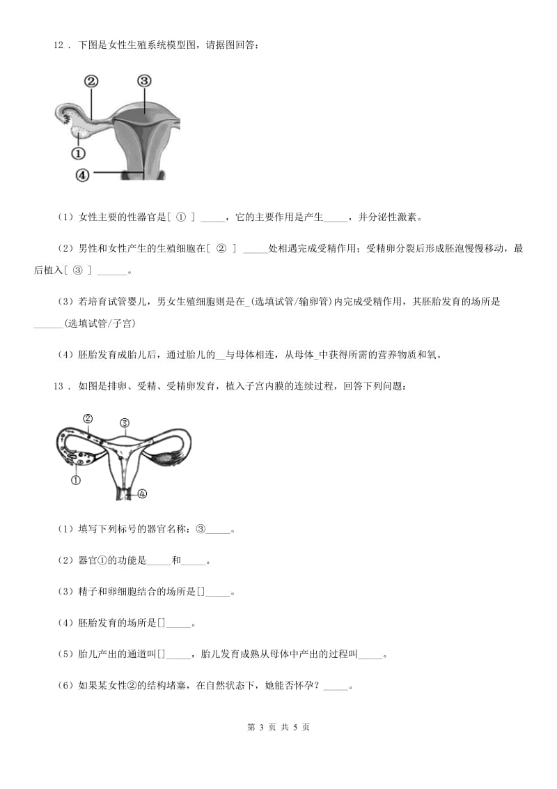 重庆市2019版八年级上册生物 6.19.1人的生殖和发育 同步测试题（I）卷_第3页