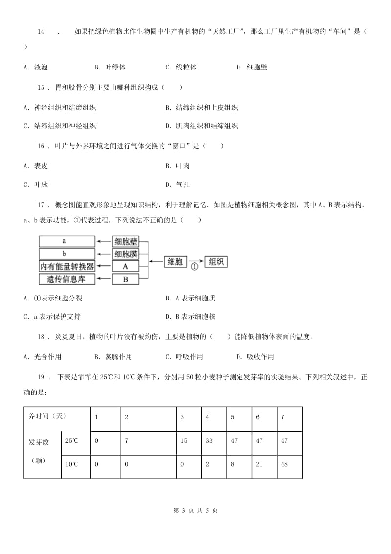 合肥市2019-2020年度七年级上学期期末考试生物试题B卷_第3页