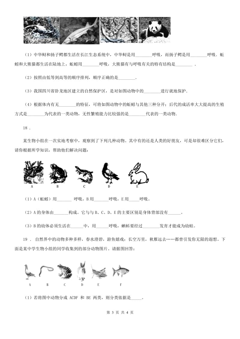 陕西省2019版八年级上册生物 7.1.2线形动物和环节动物 同步测试题B卷_第3页