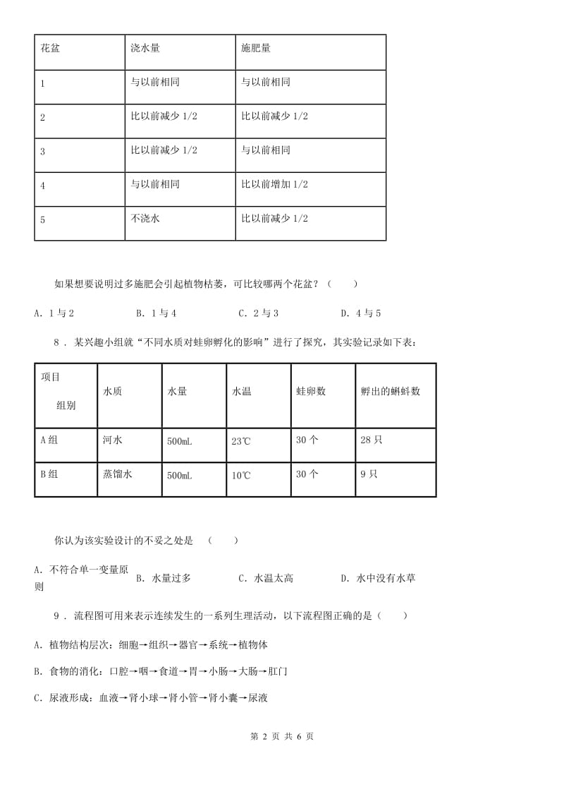 河南省2020年（春秋版）七年级上学期期中生物试题（I）卷_第2页