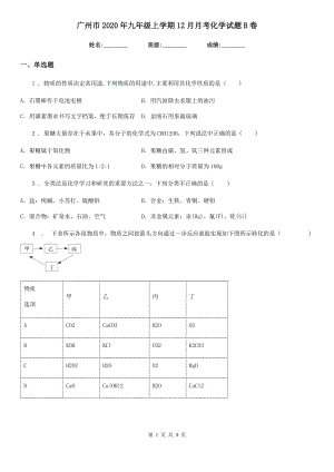 广州市2020年九年级上学期12月月考化学试题B卷