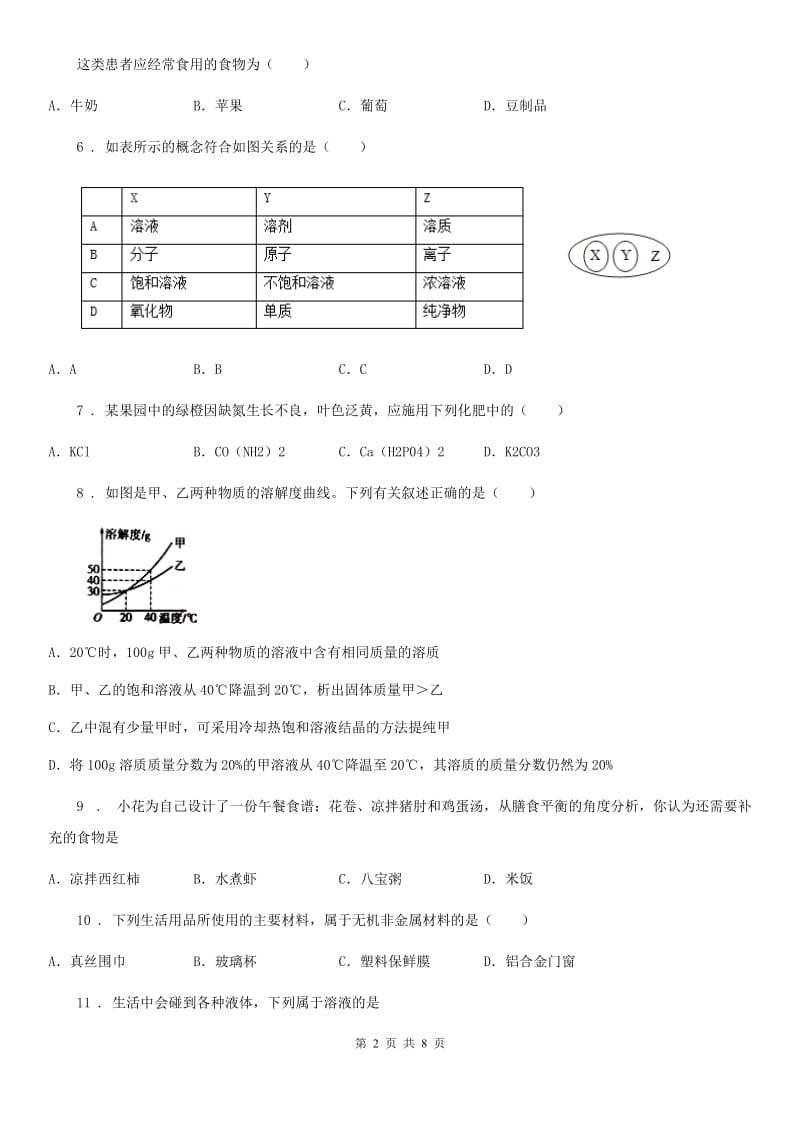 九年级下学期第一次学情调研化学试题_第2页