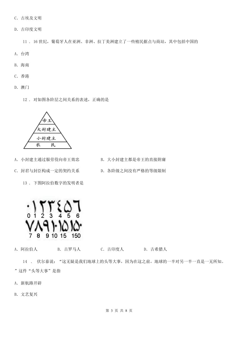 南宁市2020年（春秋版）九年级上学期期中历史试题B卷新版_第3页