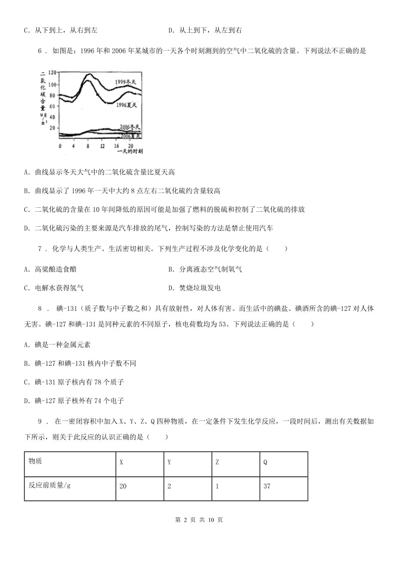 南京市2020年九年级上学期期末考试化学试题B卷（模拟）_第2页