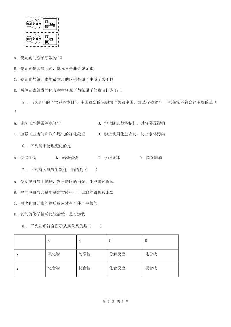 成都市2019年九年级上学期期中联考化学试题（I）卷_第2页