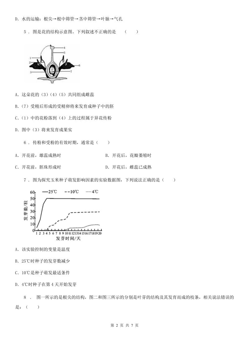 南京市2020年七年级上册生物 第三单元第二章 被子植物的一生 单元巩固训练题A卷_第2页