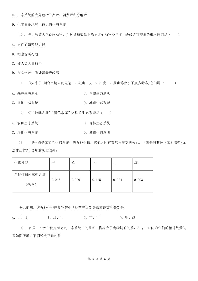 呼和浩特市2019-2020学年八年级生物下册第六单元第二章+生态系统+单元测试题C卷_第3页