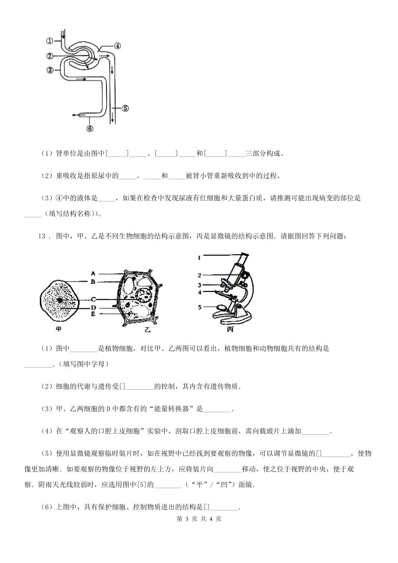 济南市2019版九年级上学期期末统考生物试题B卷_第3页