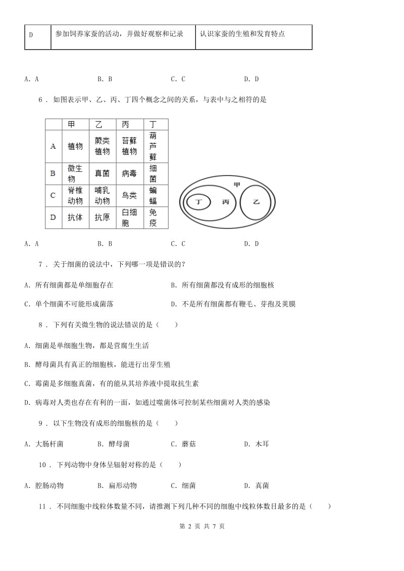 生物八年级上册5.4.3真菌同步针对特练课时同步测试题_第2页