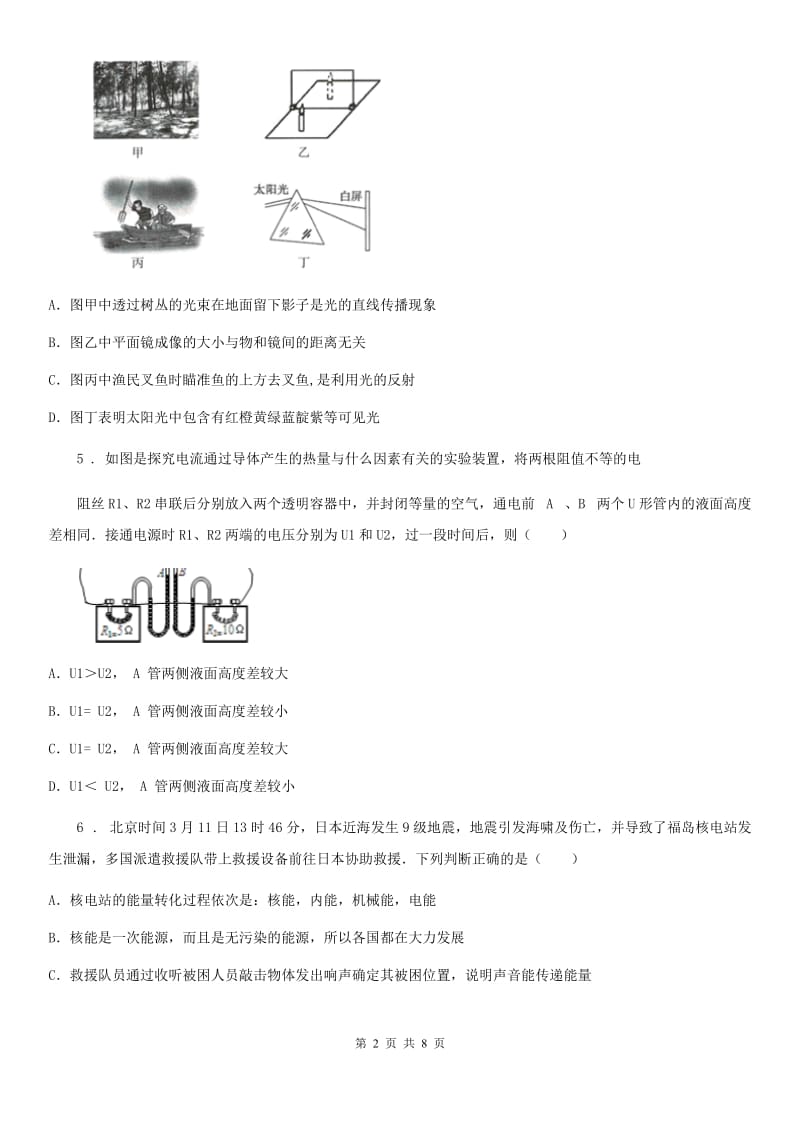 河北省2019年九年级一模物理试题（I）卷_第2页