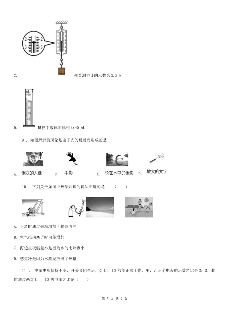 海口市2020版九年级二模物理试题C卷_第3页