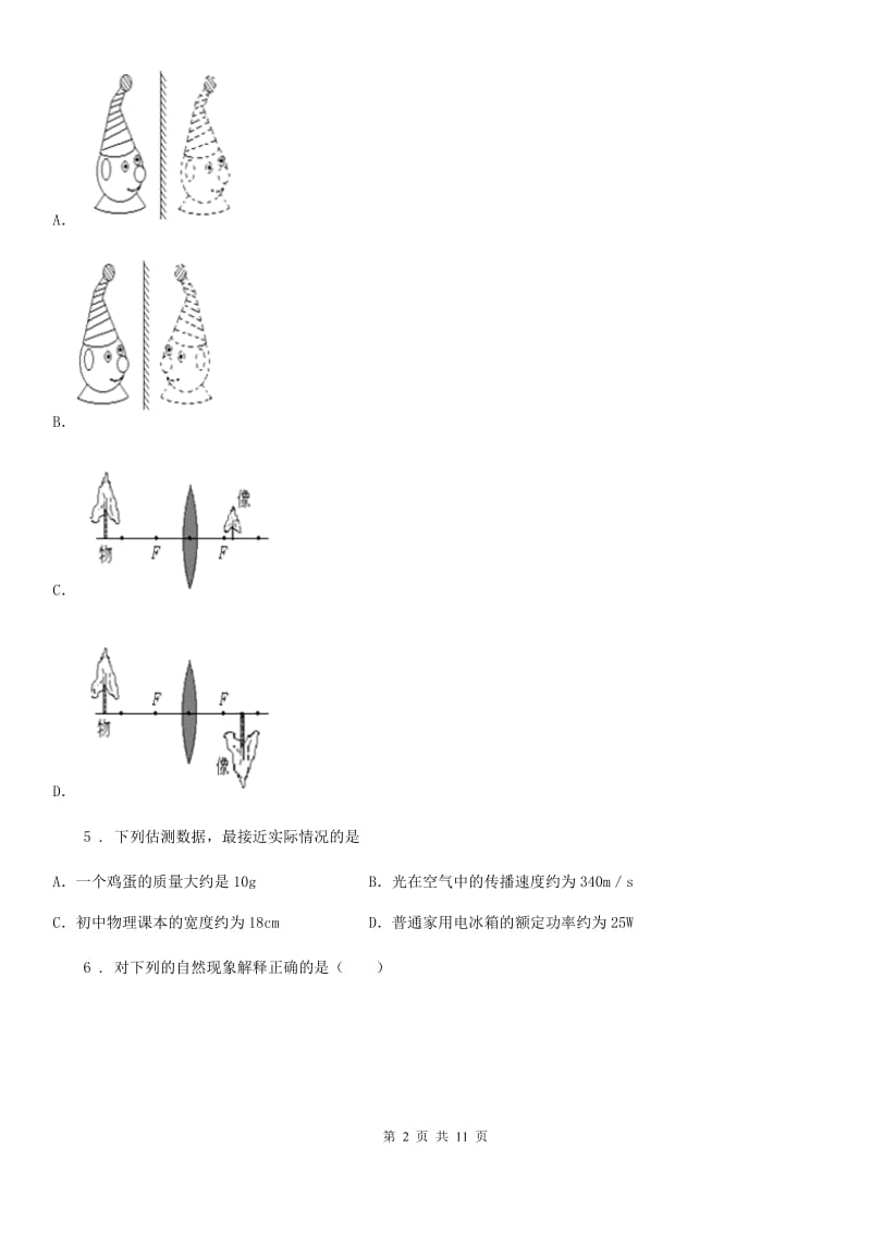 广州市2019-2020年度八年级上学期期末考试物理试题（II）卷_第2页