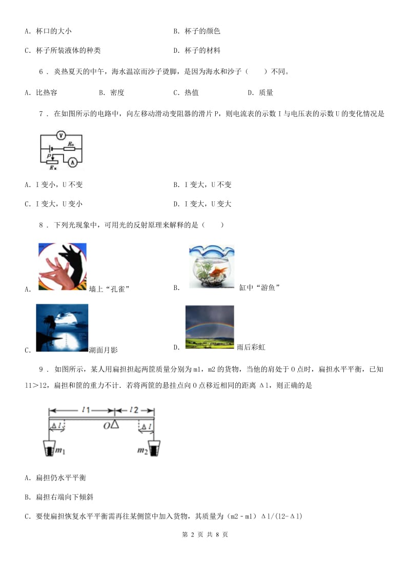 河南省2019版九年级二模物理试题（II）卷_第2页