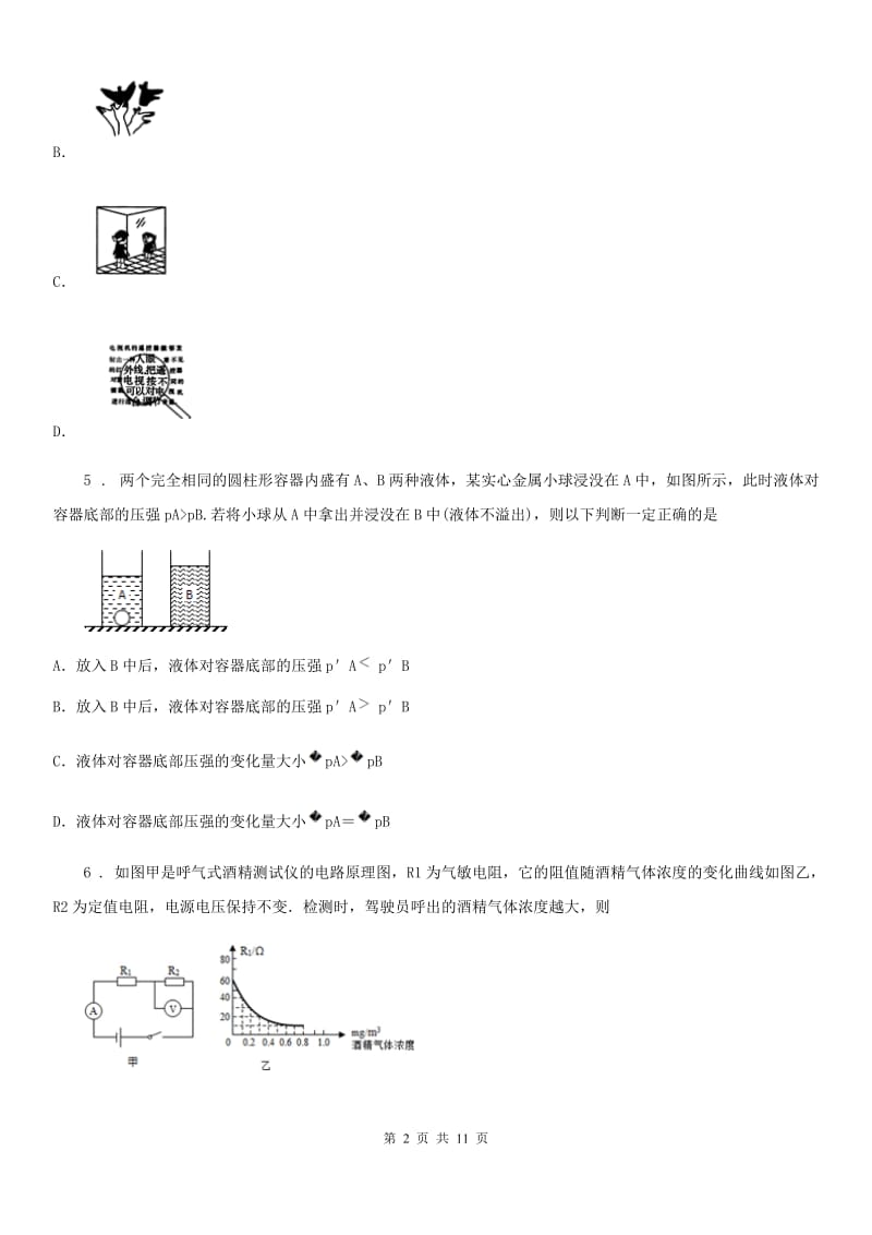 石家庄市2019-2020年度九年级第二学期第一次月考物理试题D卷_第2页