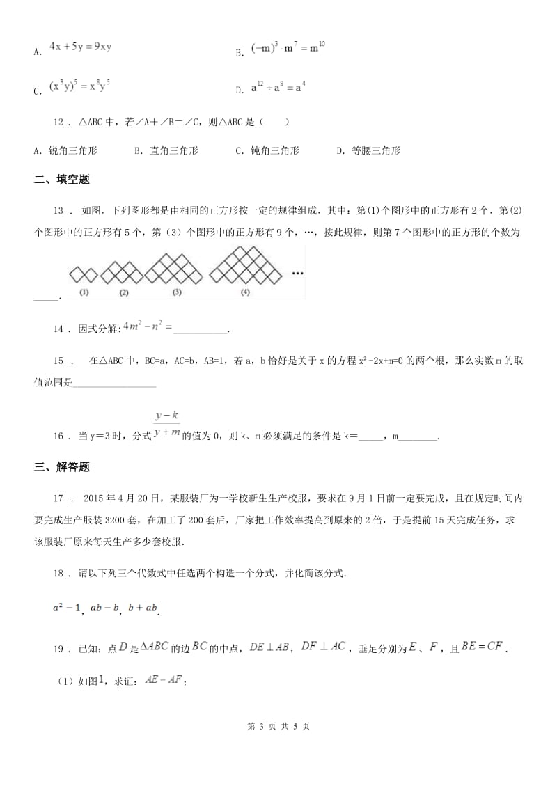 广州市2019年八年级上学期期末数学试题D卷_第3页