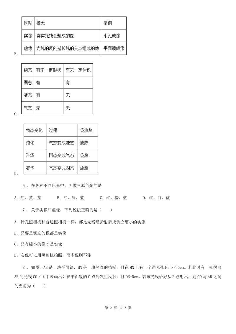 海口市2020版八年级物理上册：4.8“走进彩色世界”知识过关练习题（I）卷_第2页