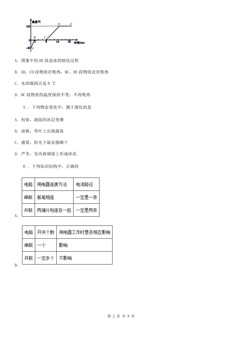 物理八年级上册 第三章 物态变化 单元测试题_第2页