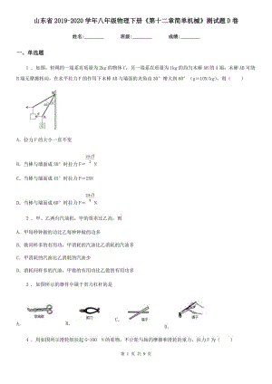 山東省2019-2020學(xué)年八年級(jí)物理下冊(cè)《第十二章簡(jiǎn)單機(jī)械》測(cè)試題D卷