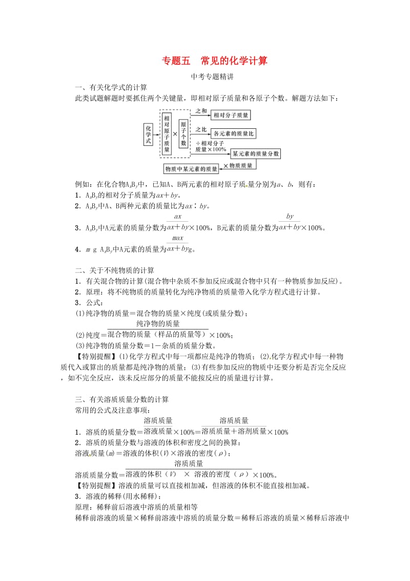 中考化学总复习 专题五 常见的化学计算试题1_第1页