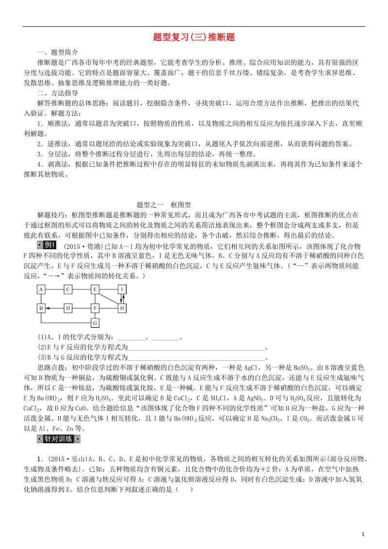 中考化学总复习 题型复习（三）推断题1_第1页